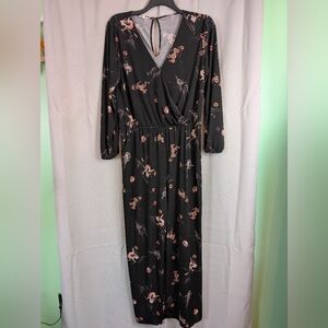 Maurices Black and Pink Casual Jumpsuit with V-Neck